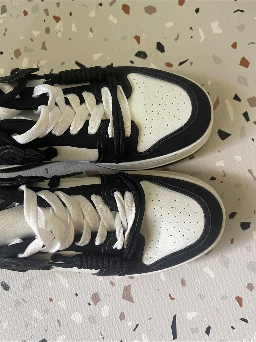 Black and White Low-Top Lace-Up Sneakers